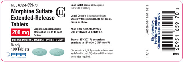 Image of the Morphine Sulfate Extended-Release Tablets 200 mg 100 tablets label