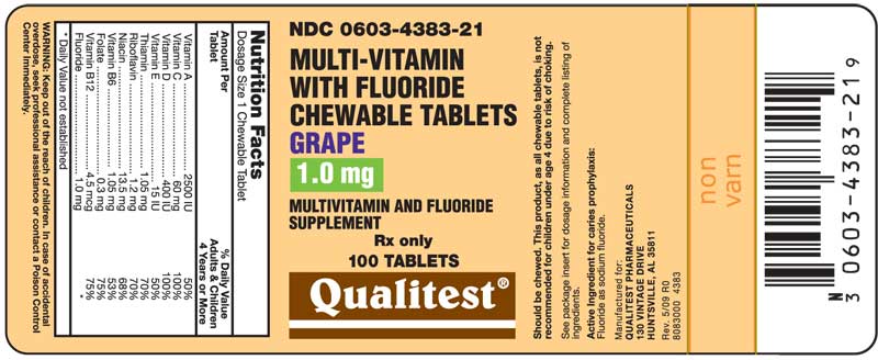 This is an image of the label for 1 mg Multi-Vitamin with Fluoride Chewable Tablets.