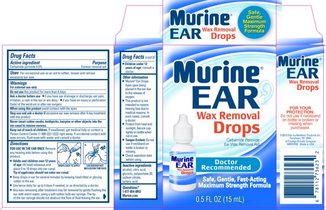 Murine Ear Wax Removal Drops
Carbamide Peroxide / Ear Wax Removal Aid
0.5 FL OZ (15 mL)
