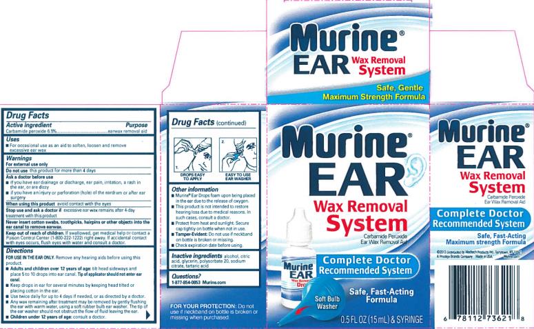 Murine Ear Wax Removal System
Carbamide Peroxide / Ear Wax Removal Aid
0.5 FL OZ (15 mL) & SYRINGE
