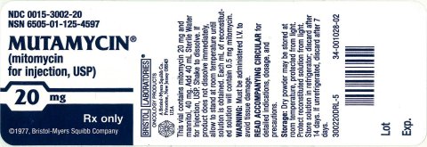 Mutamycin 20 mg bottle label