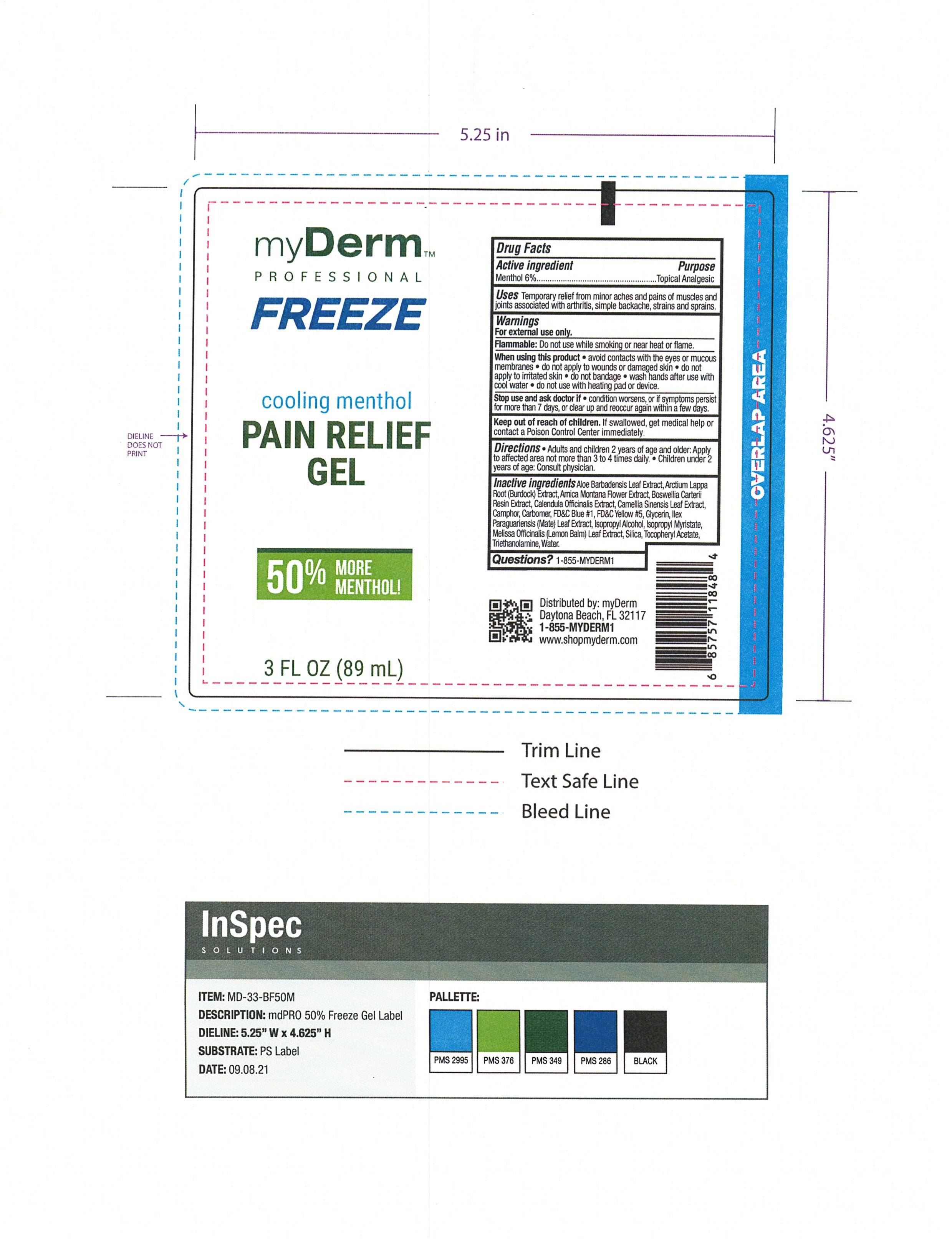 myDerm Cooling Menthol Pain Relief Gel with 50% More Menthol