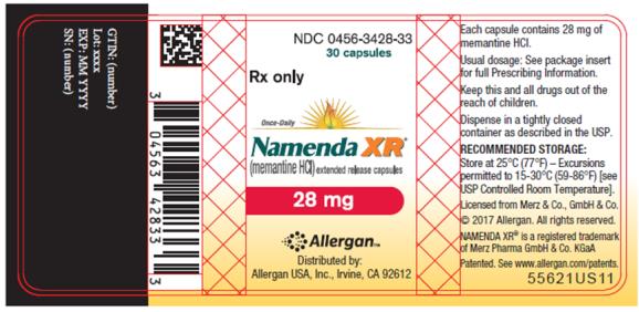 NDC 0456-3428-33
30 capsules
Rx only
Once-Daily
Namenda XR®
(memantine HCI) extended release capsules
28 mg
