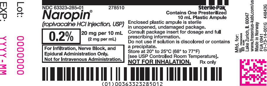 PACKAGE LABEL - PRINCIPAL DISPLAY PANEL - Naropin 10 mL Ampule Lidding Label
