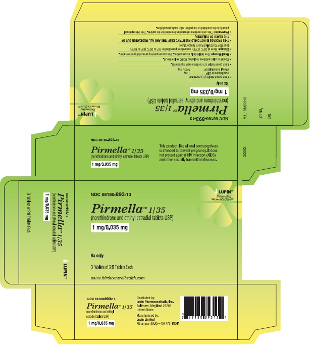 Pirmella 1/35
(norethindrone and ethinyl estradiol tablets USP)
1 mg/0.035 mg
Rx Only
NDC 68180-893-13
											Carton Label: 3 Wallets of 28 Tablets