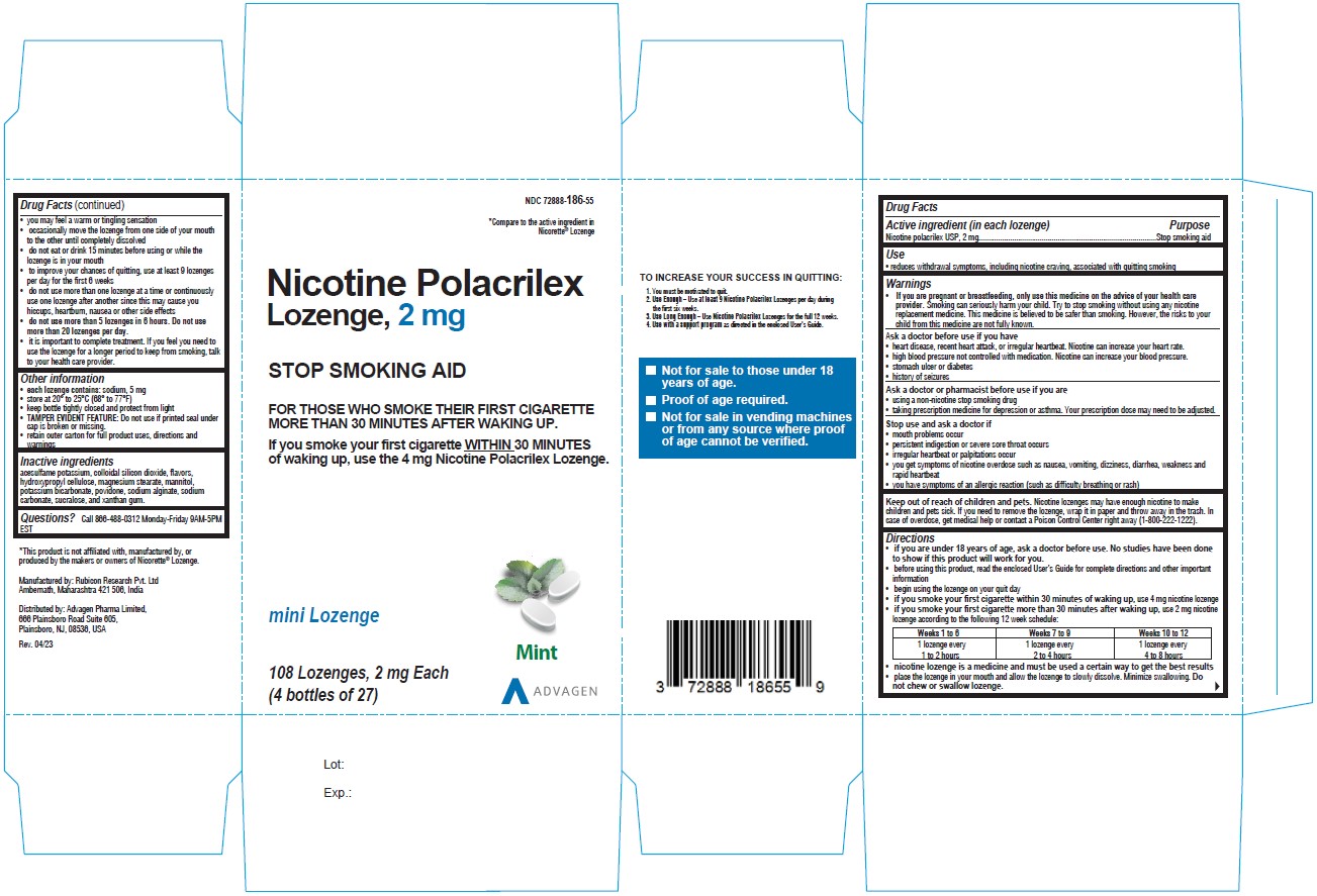 nicotine Polacrilex Lozenge, 2 mg - NDC 72888-186-55 - 108s Carton Label