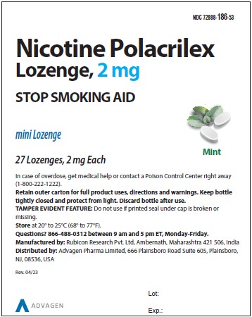 nicotine Polacrilex Lozenge, 2 mg - NDC 72888-186-53 - 27s Container Label