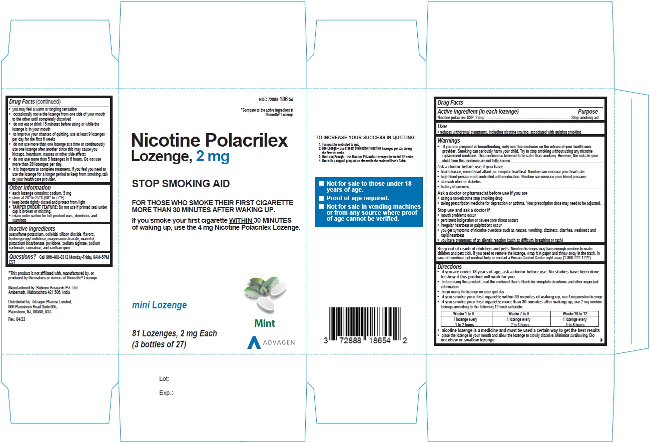 nicotine Polacrilex Lozenge, 2 mg - NDC 72888-186-54 - 81s Carton Label