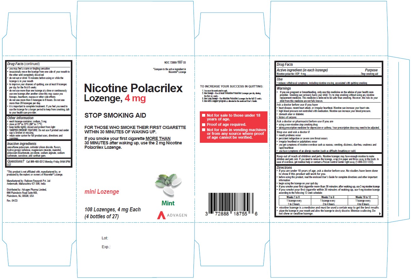 nicotine Polacrilex Lozenge, 4 mg - NDC 72888-187-53 - 108s Carton Label