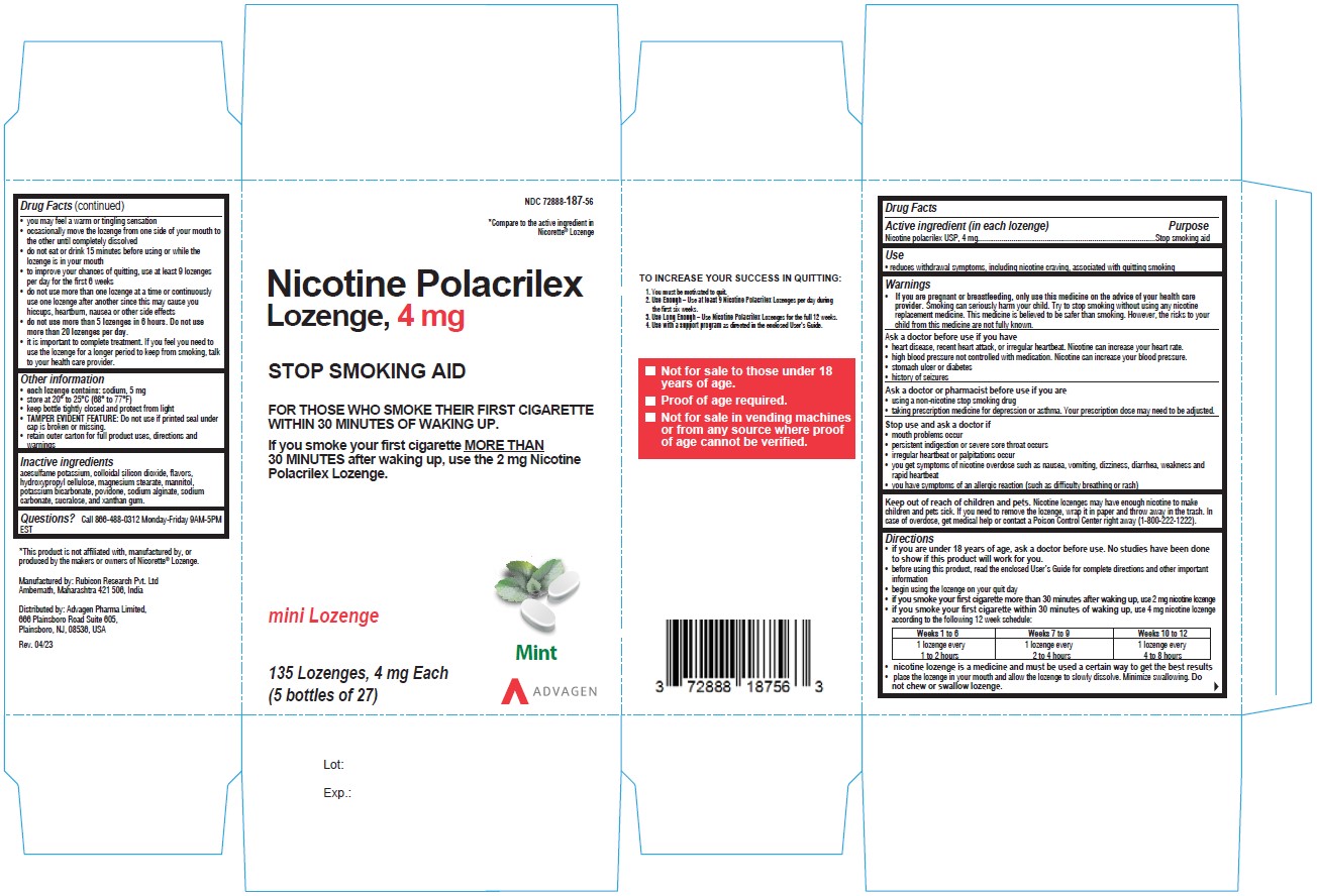 nicotine Polacrilex Lozenge, 4 mg - NDC 72888-187-53 - 135s Carton Label