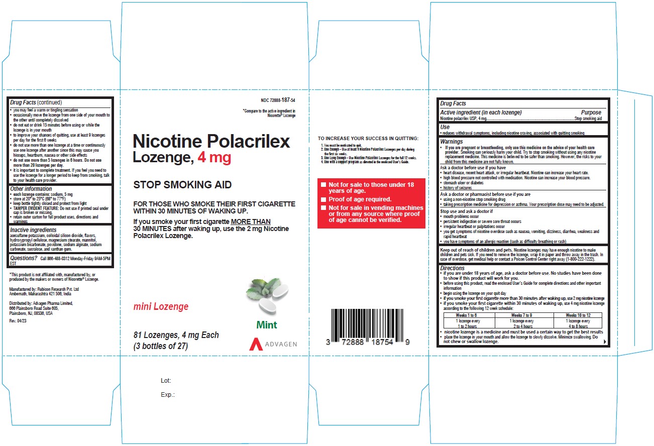 nicotine Polacrilex Lozenge, 4 mg - NDC 72888-187-53 - 81s Carton Label