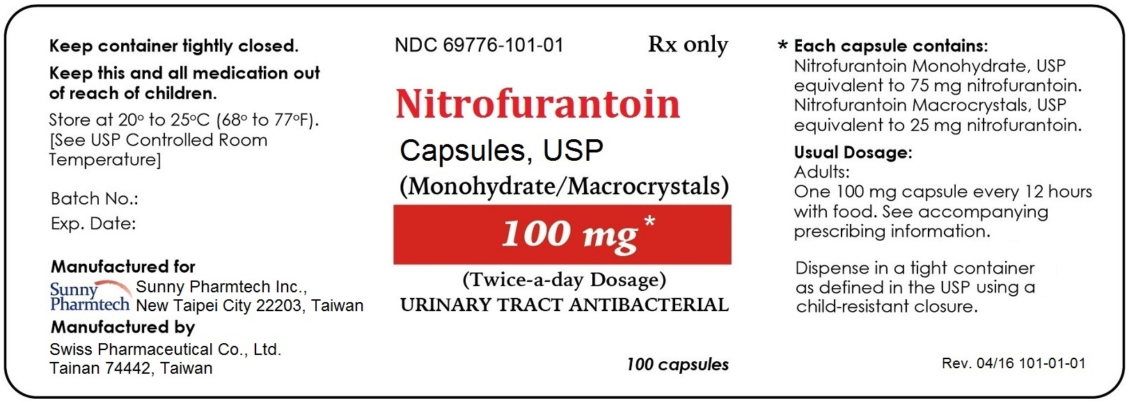 Nitrofurantoin Labeling - 100mg