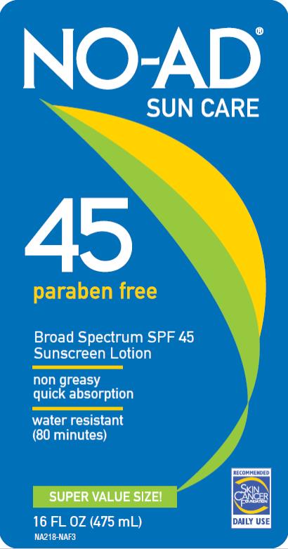 PRINCIPAL DISPLAY PANEL
NO-AD
Sun Care
45 Paraben free
SPF 45
16 FL OZ (475 mL)
