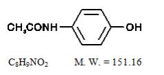 The following structural formula for Acetaminophen, 4’-hydroxyacetanilide, a slightly bitter, white, odorless, crystalline powder, is a non-opiate, non-salicylate analgesic and antipyretic.