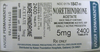 Norethindrone Acetate Tablets USP 5 mg 2400 Tablets Label