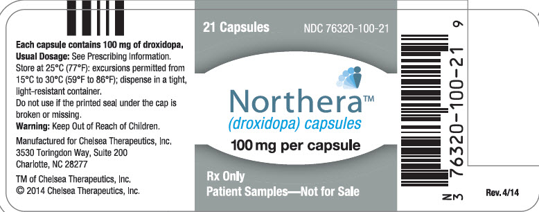 NDC 76320-100-21 21 Capsules Northera (droxidopa) capsules 100 mg Rx Only