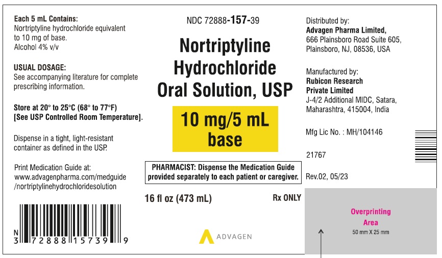 Nortriptyline Hydrochloride Oral Solution USP 10 mg/5 mL - NDC 72888-157-39 - 473 mL Bottle Label