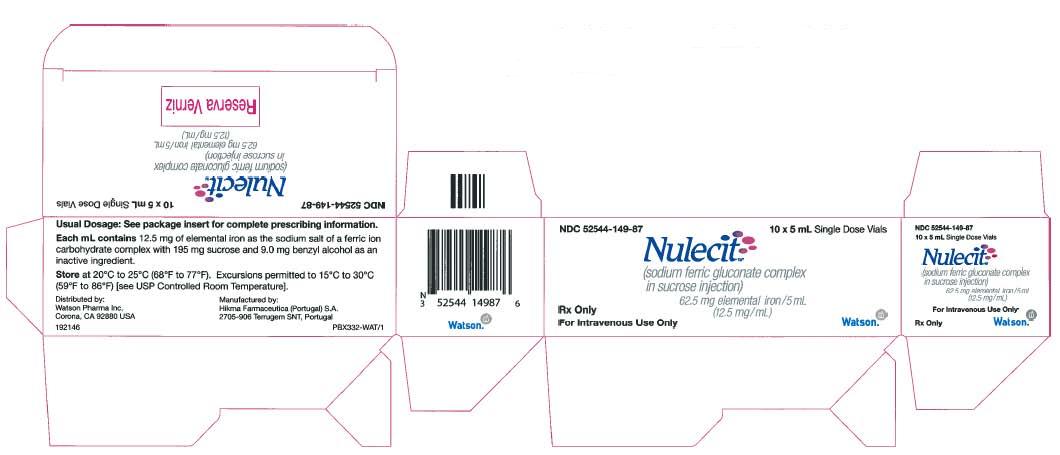 NDC 52544-149-87                    10 x 5 mL Single Dose Vials
Nulecit
(sodium ferric gluconate complex 
in sucrose injection)
62.5 mg elemental iron/5 mL
(12.5 mg/mL)
