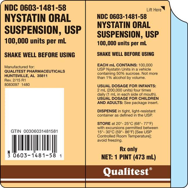 This is an image of the label for 473 mL Nystatin Oral Suspension, USP.