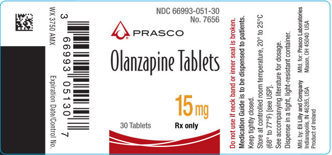 PACKAGE LABEL – Olanzapine Tablets 15 mg tablet, bottle of 30
