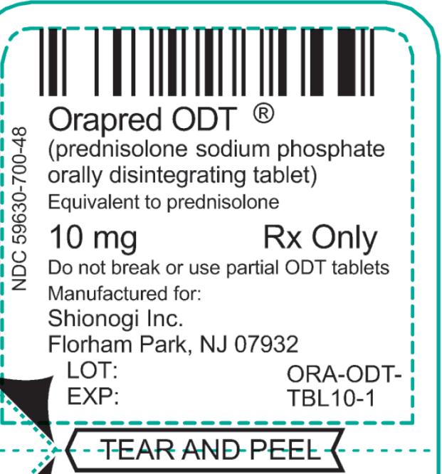 PRINCIPAL DISPLAY PANEL
PROFESSIONAL SAMPLE
Not to be Sold
Orapred ODT®
(prednisolone sodium phosphate
orally disintegrating tablets)
Equivalent to prednisolone 
10mg	Rx only
NDC 59630-700-48