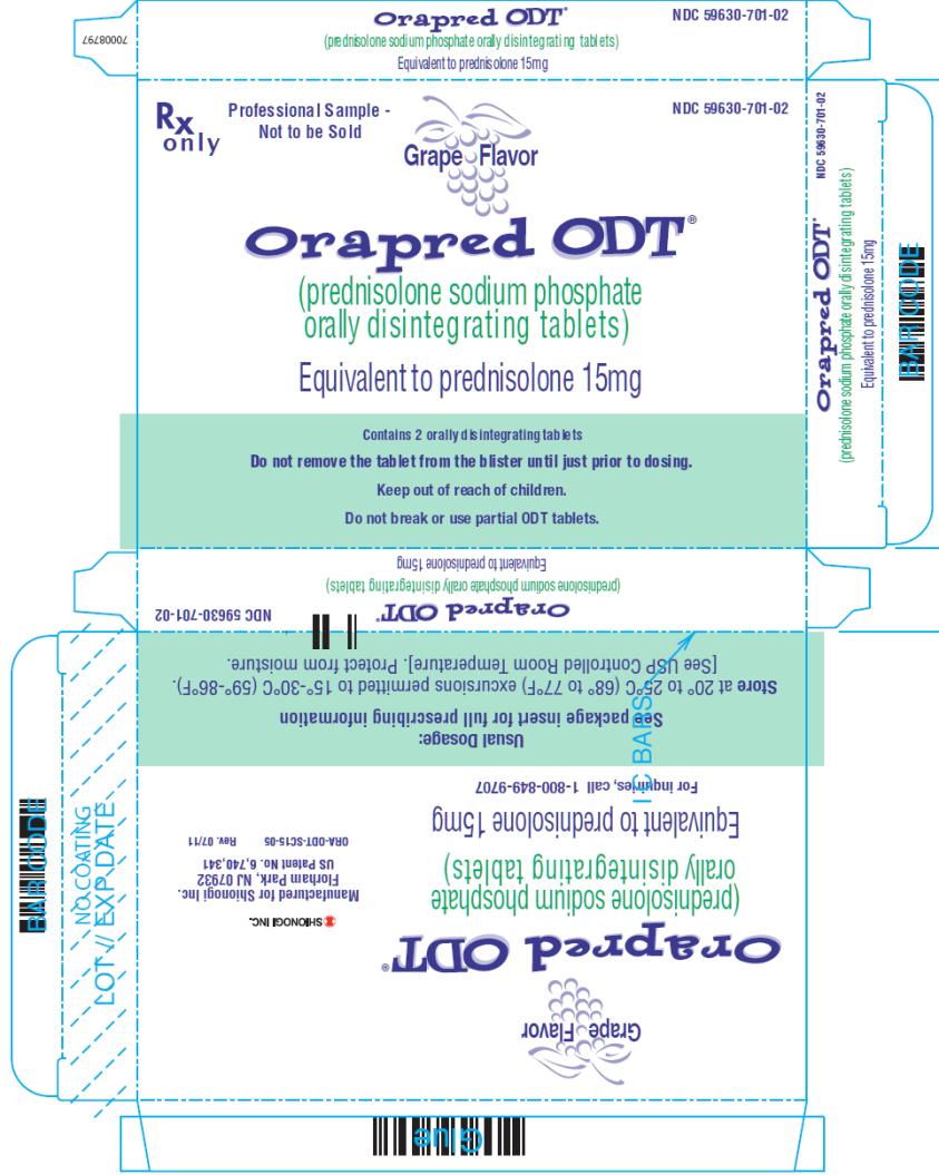 PRINCIPAL DISPLAY PANEL
Rx only
Professional Sample - 
Not to be Sold
NDC 59630-701-02
Grape Flavor
Orapred ODT®
(prednisolone sodium phosphate
orally disintegrating tablets)
Equivalent to prednisolone 15mg
