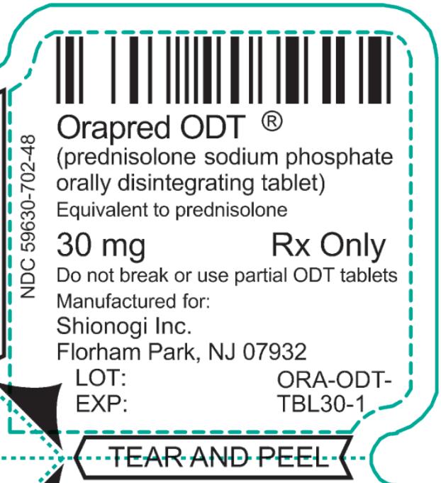PROFESSIONAL SAMPLE
Not to be Sold
Orapred ODT®
(prednisolone sodium phosphate
orally disintegrating tablets)
Equivalent to prednisolone 
30mg	Rx only
NDC 59630-702-48
