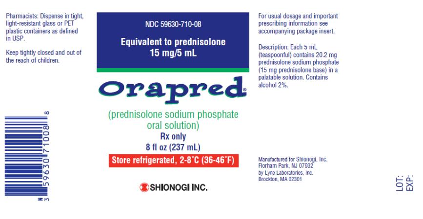 NDC 59630-710-08 15 mg/5 mL
Orapred®
(prednisolone sodium phosphate oral solution0
8 fl oz (237 mL)