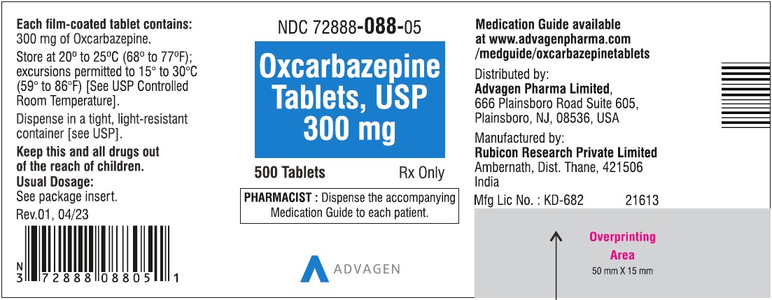 Oxcarbazepine Tablets, USP - 300mg - 500's Tablets - NDC 72888-088-05