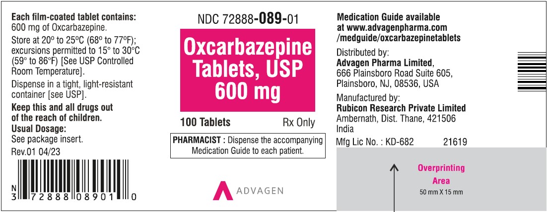 Oxcarbazepine Tablets, USP - 600mg - 100's Tablets - NDC 72888-089-01