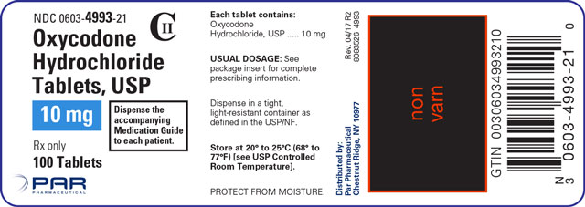 Image sample of the label for Oxycodone Hydrochloride Tablets, USP 10 mg 100 Tablets.