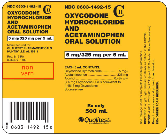 This is an image of the label for Oxycodone Hydrochloride and Acetaminophen Oral Solution 5 mg/325 mg per 5 mL.