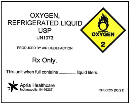 PRINCIPAL DISPLAY PANEL
OXYGEN,
REFRIGERATED LIQUID
USP
UN1073
PRODUCED BY AIR LIQUEFACTION
Rx Only.
