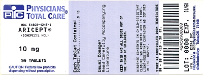 image of Aricept package label for 10 mg tablets
