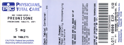 image of Prednisone package label for 5mg tablets