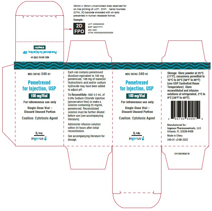 PACKAGE CARTON – Pemetrexed for Injection 100 mg single-dose vial