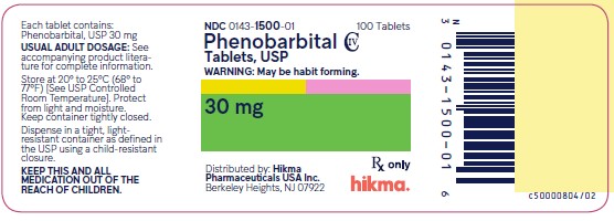 NDC 0143-1500-01 Phenobarbital Tablets, USP 30 mg 100 Tablets Rx Only