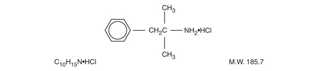 This is an image of the structural formula for Phentermine Hydrochloride USP.
