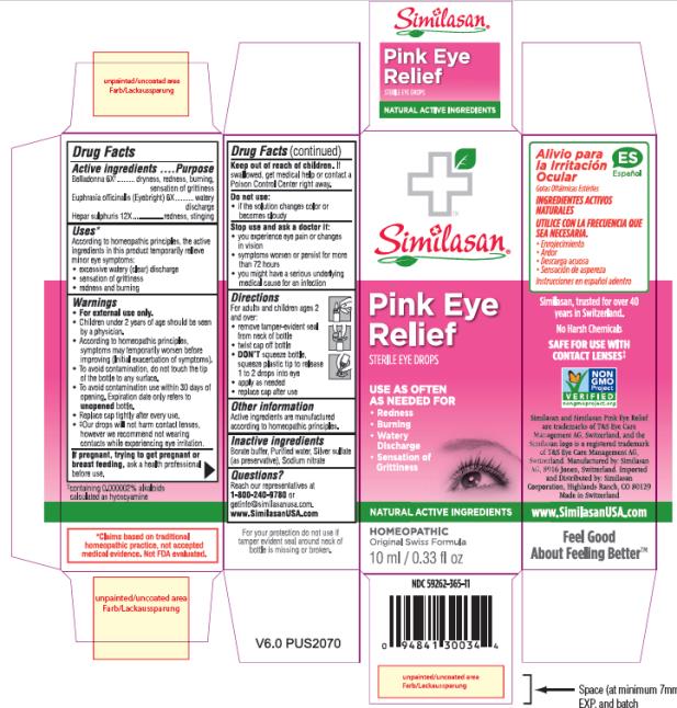 NDC 59262-365-11
Similasan
Pink eye
Relief
10 mL/ 0.33 fl oz
