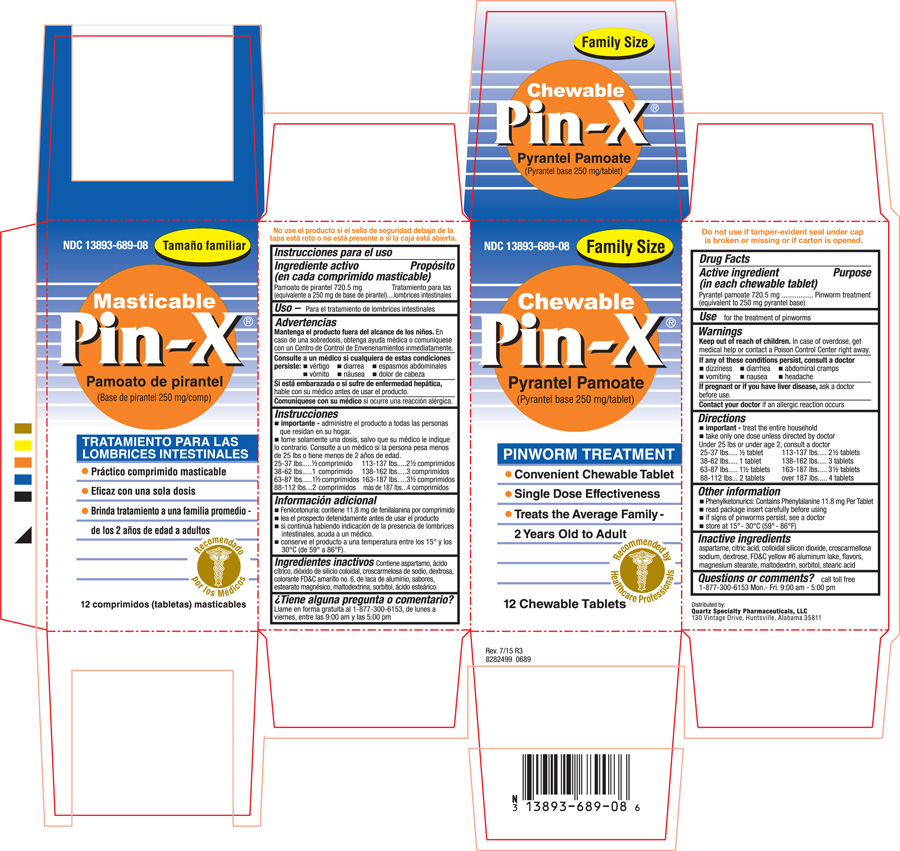 Image of the Chewable Pin-X Tablets carton.