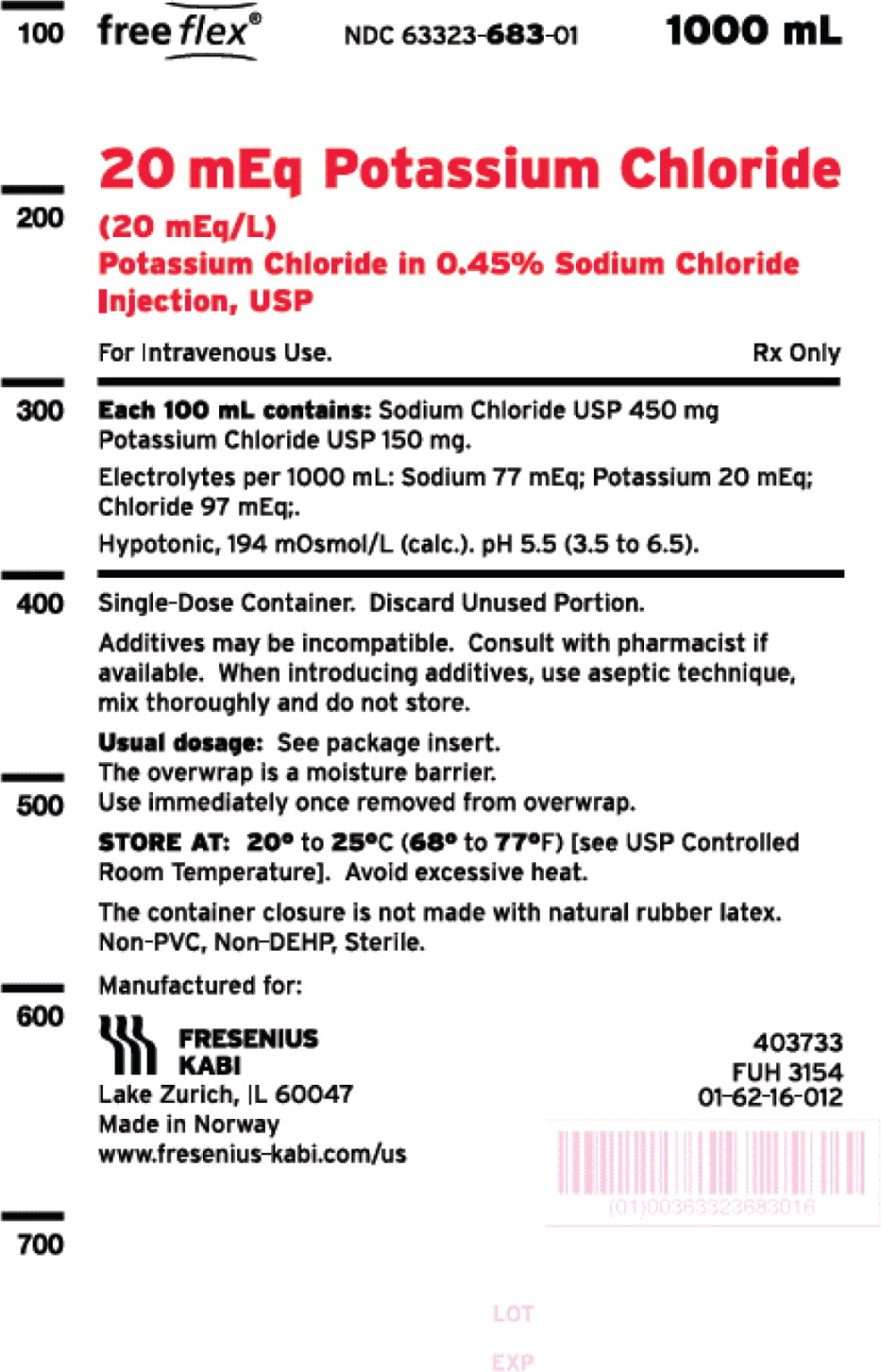 PACKAGE LABEL - PRINCIPAL DISPLAY – Potassium Chloride in 0.45% Sodium Chloride Injection, USP Bag Label
