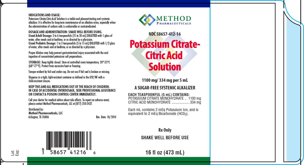 PRINCIPAL DISPLAY PANEL NDC 58657-412-16 Potassium Citrate- Citric Acid Solution 1100 mg/334 mg per 5 mL Rx Only SHAKE WELL BEFORE USE 16 fl oz (473 mL)
