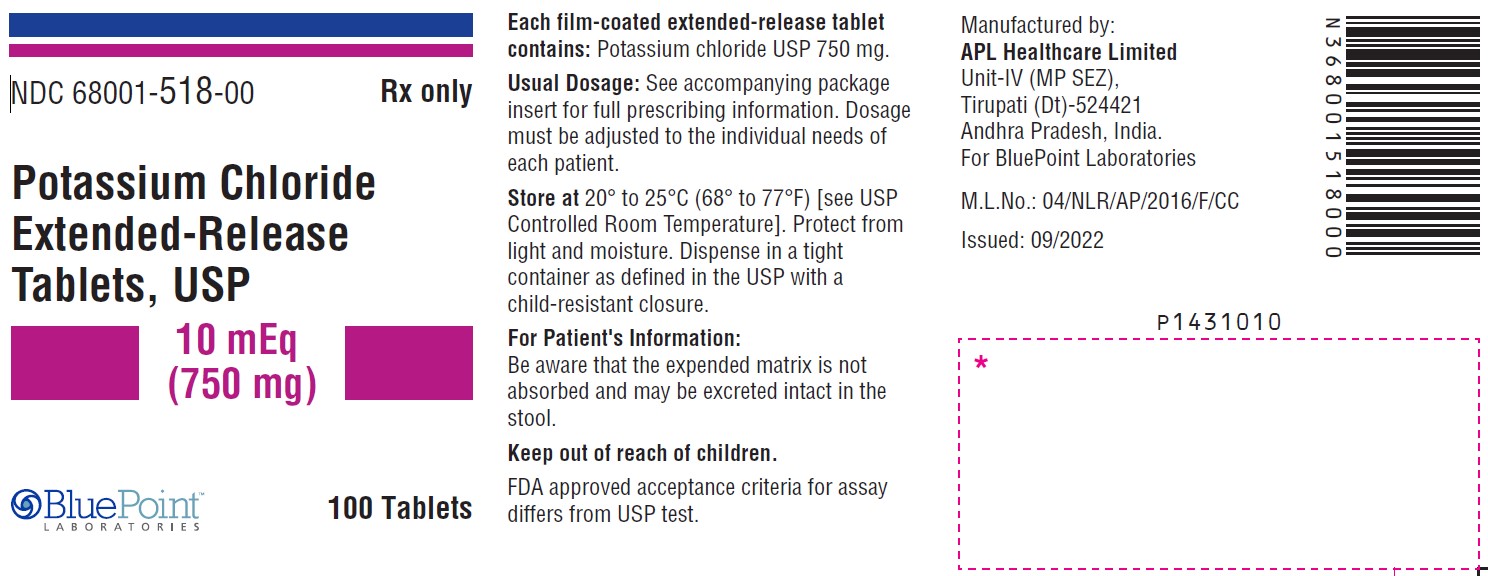 Bottle Label Potassium Chloride ER Tablets USP 10 mEq ( 750 mg )