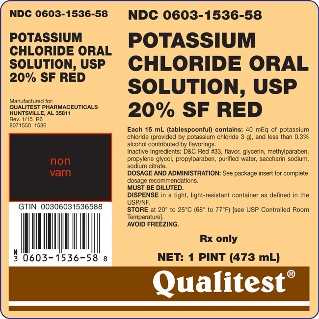 Potassium Chloride Oral Solution, USP 20% SF Red 1 pint label