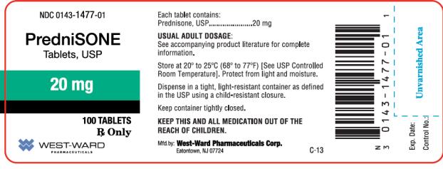 PRINCIPAL DISPLAY PANEL
NDC 0143-1477-01
PredniSONE
Tablets,USP
20 mg
100 Tablets 
Rx Only 
