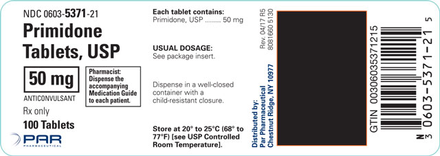 Image of the label for Primidone Tablets, USP 50 mg 100ct