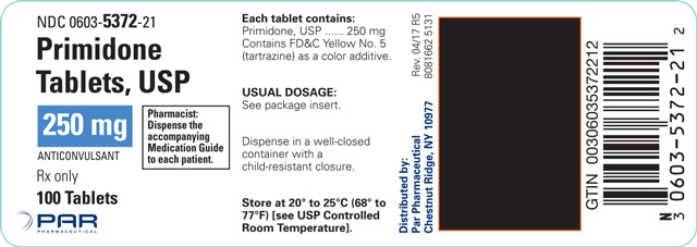 Image of the label for Primidone Tablets, USP 250 mg 100ct