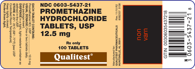 Image of the label for Promethazine Hydrochloride Tablets, USP 12.5 mg 100 Tablets
