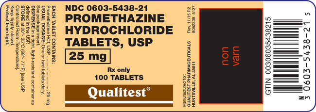 Image of the label for Promethazine Hydrochloride Tablets, USP 25 mg 100 Tablets