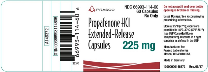 Propafenone HCl ER 225mg 60 count label